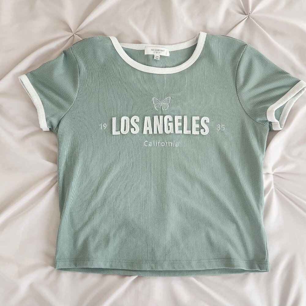 Mint Green Los Angeles California Ribbed Crop Tee